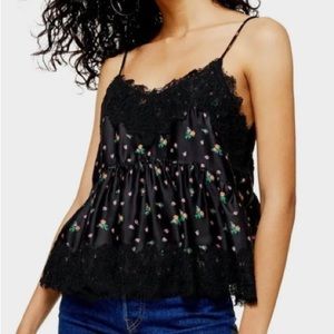 Women's TopShop Black Cami Camisole Lace Detail Satin